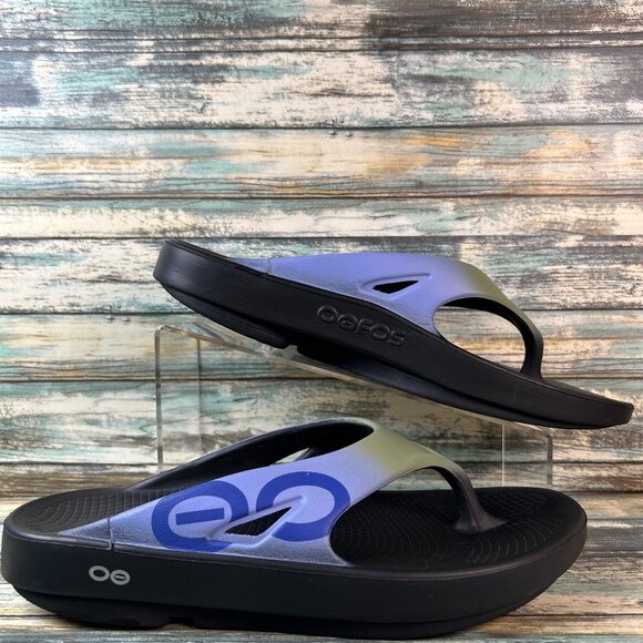 OOFOS OOriginal Flip Flop Sandals Womens Size 11 Blue Green Rubber Recovery - Picture 1 of 10